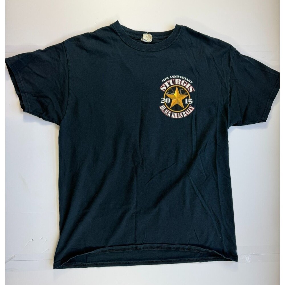 Vintage 2015 Sturgis Black Hills Rally T-Shirt 75th Anniversary Large Black POW